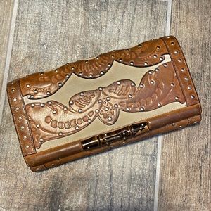 Gucci Brown Leather Studded Bamboo Wallet